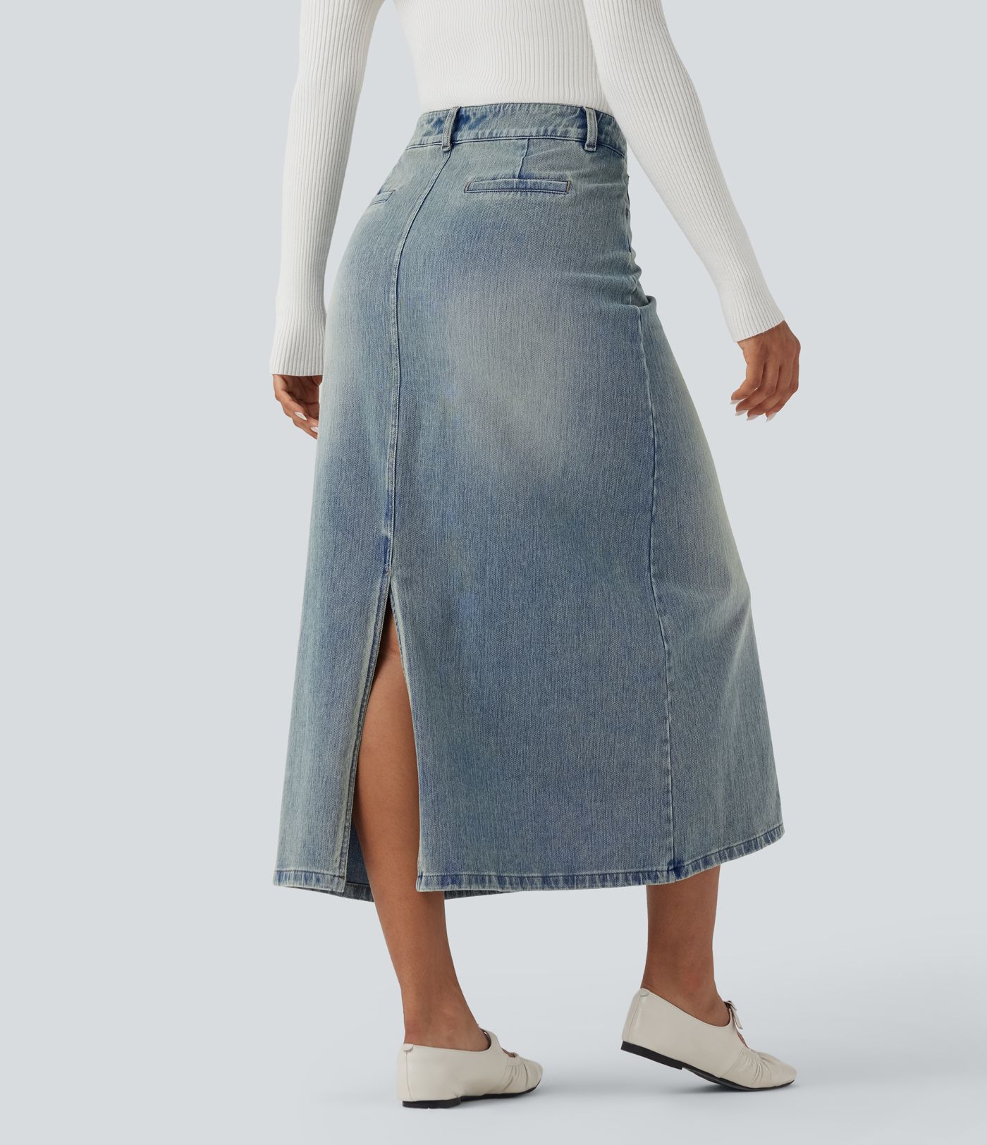 Jupe denim mi-longue Halara Flex™ évasée taille mi-haute mesh léopard contrastant avec poches