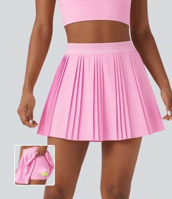 High Waisted 2-in-1 Pleated Mini Quick Dry Tennis Skirt with Pockets