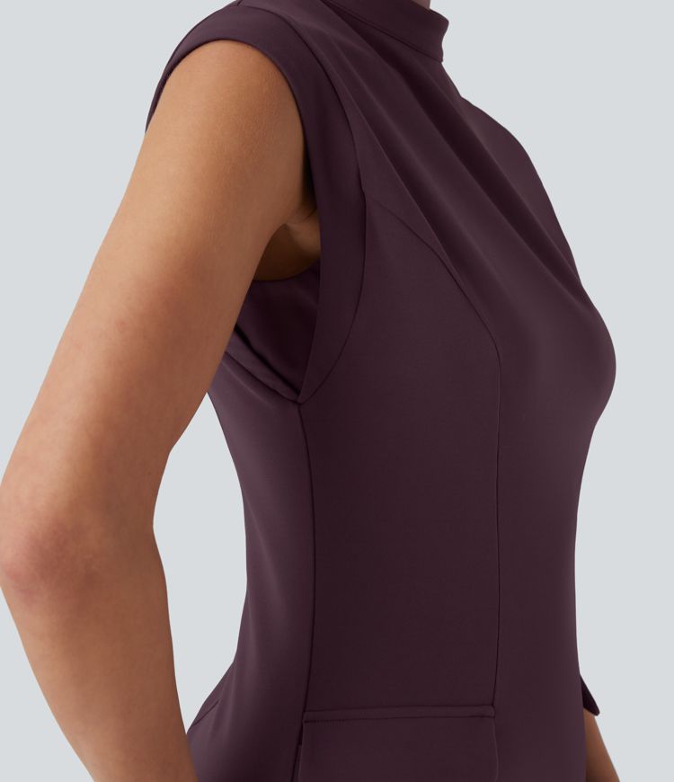 DayStretch Mock Neck Sleeveless Bodycon Mini Work Dress with Pockets