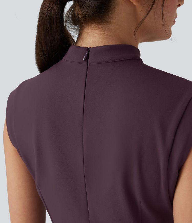 DayStretch Mock Neck Sleeveless Bodycon Mini Work Dress with Pockets