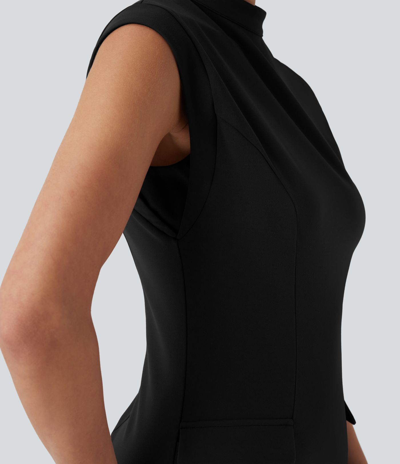 DayStretch Mock Neck Sleeveless Bodycon Mini Work Dress with Pockets