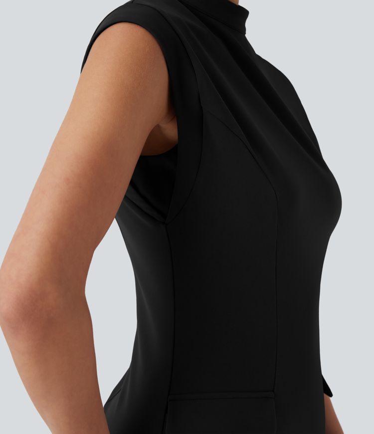 DayStretch Mock Neck Sleeveless Bodycon Mini Work Dress with Pockets