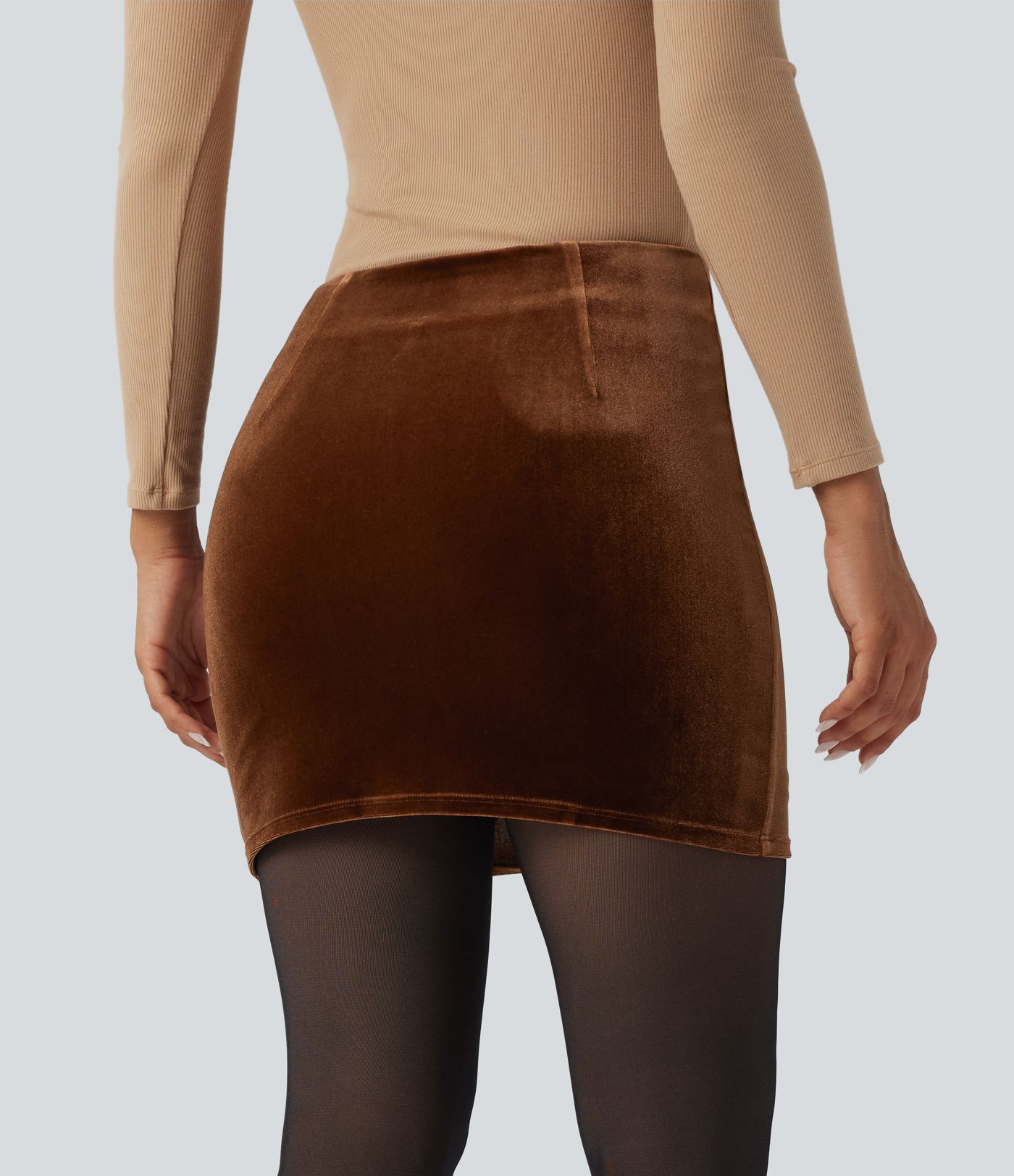 Hohe Taille 2-in-1 Samt Bodycon Minirock