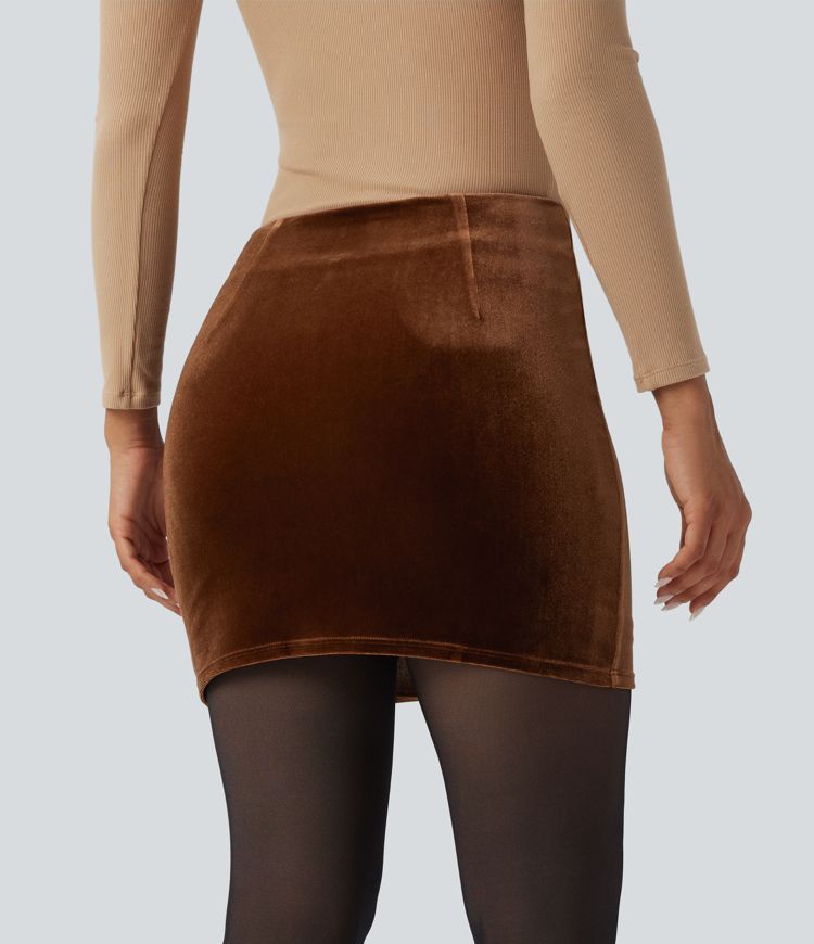 High Waisted 2-in-1 Velvet Bodycon Mini Skirt