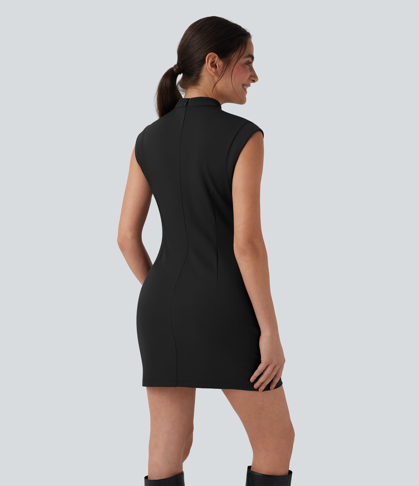 DayStretch Mock Neck Sleeveless Bodycon Mini Work Dress with Pockets