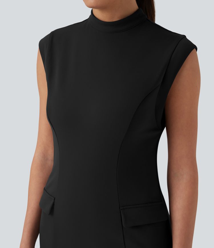 DayStretch Mock Neck Sleeveless Bodycon Mini Work Dress with Pockets
