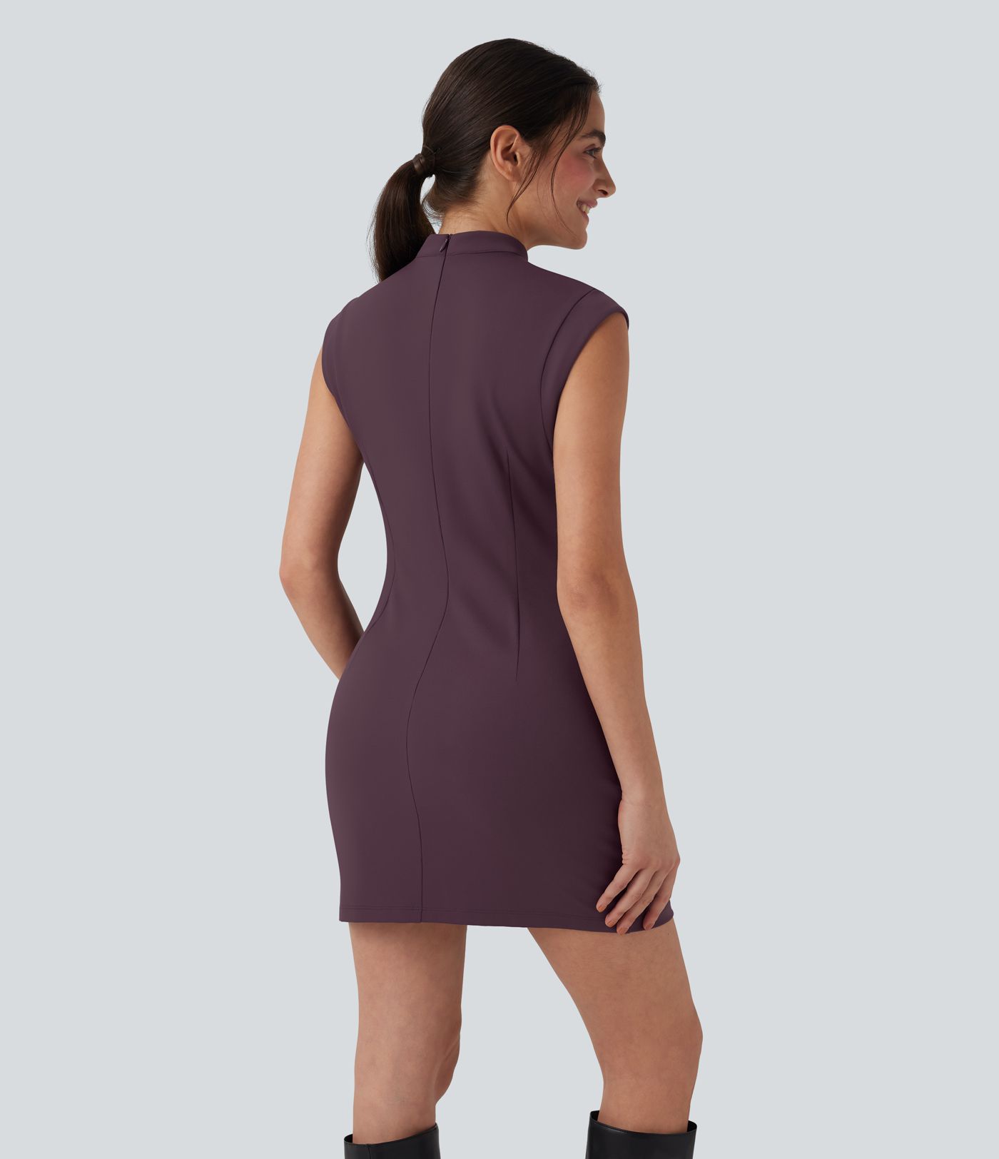DayStretch Mock Neck Sleeveless Bodycon Mini Work Dress with Pockets