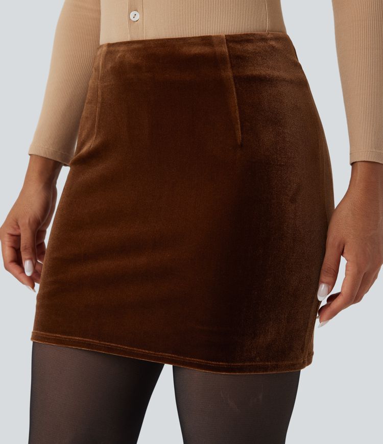 High Waisted 2-in-1 Velvet Bodycon Mini Skirt