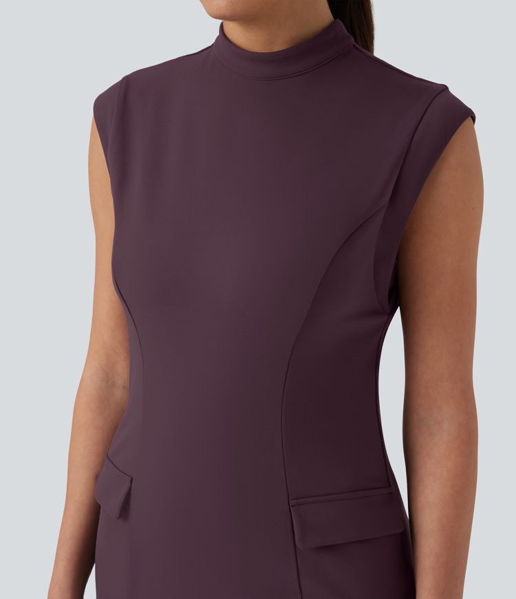 DayStretch Mock Neck Sleeveless Bodycon Mini Work Dress with Pockets