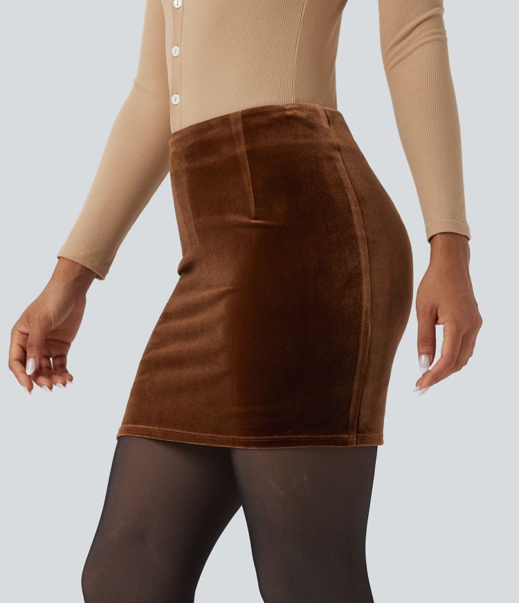 High Waisted 2-in-1 Velvet Bodycon Mini Skirt