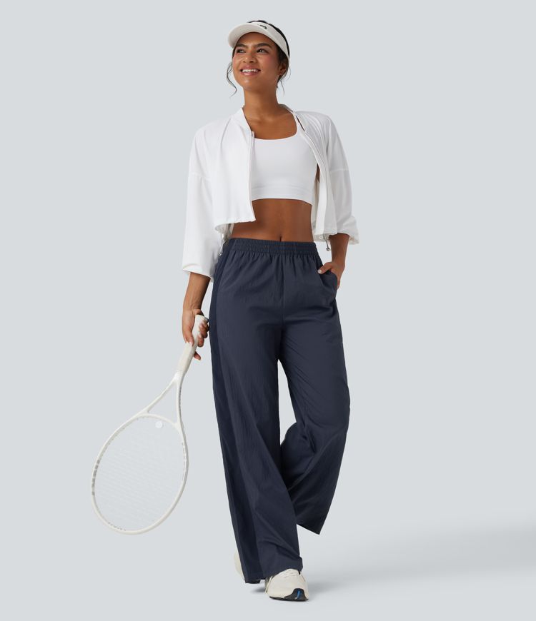 Durable Water Repellent Mid Rise Straight Leg Contrast Mesh Tennis Trousers with Pockets