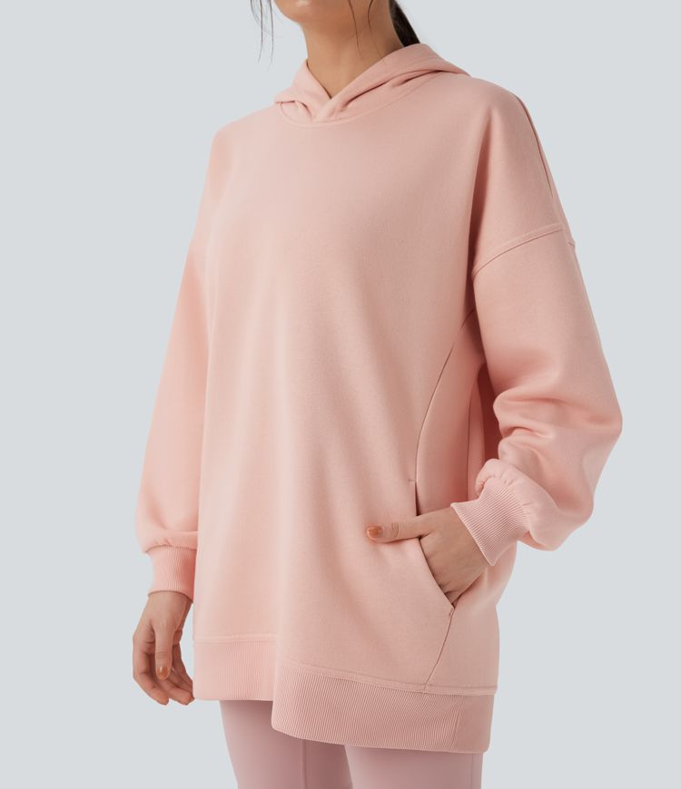 Hooded Long Sleeve Oversize Fleece Casual Sweatshirt with Pockets