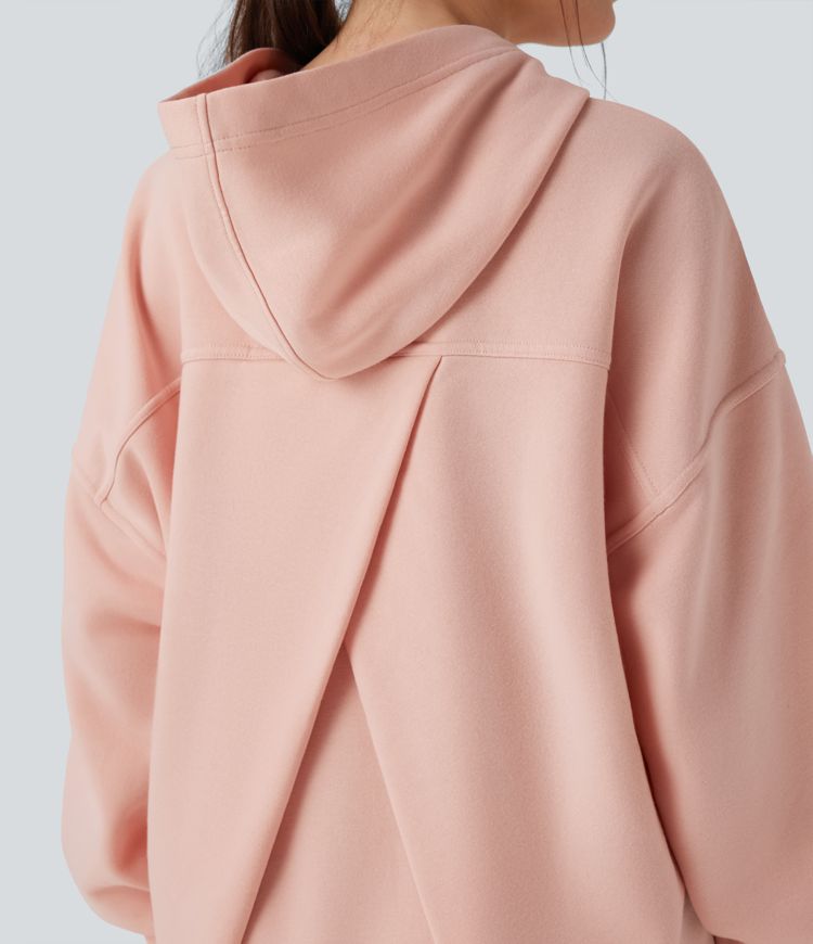 Hooded Long Sleeve Oversize Fleece Casual Sweatshirt with Pockets