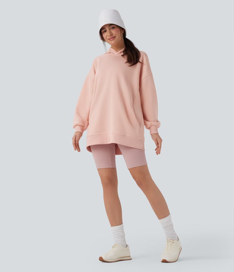 Hooded Long Sleeve Oversize Fleece Casual Sweatshirt with Pockets