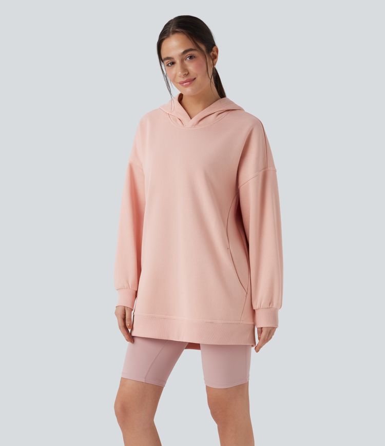 Hooded Long Sleeve Oversize Fleece Casual Sweatshirt with Pockets