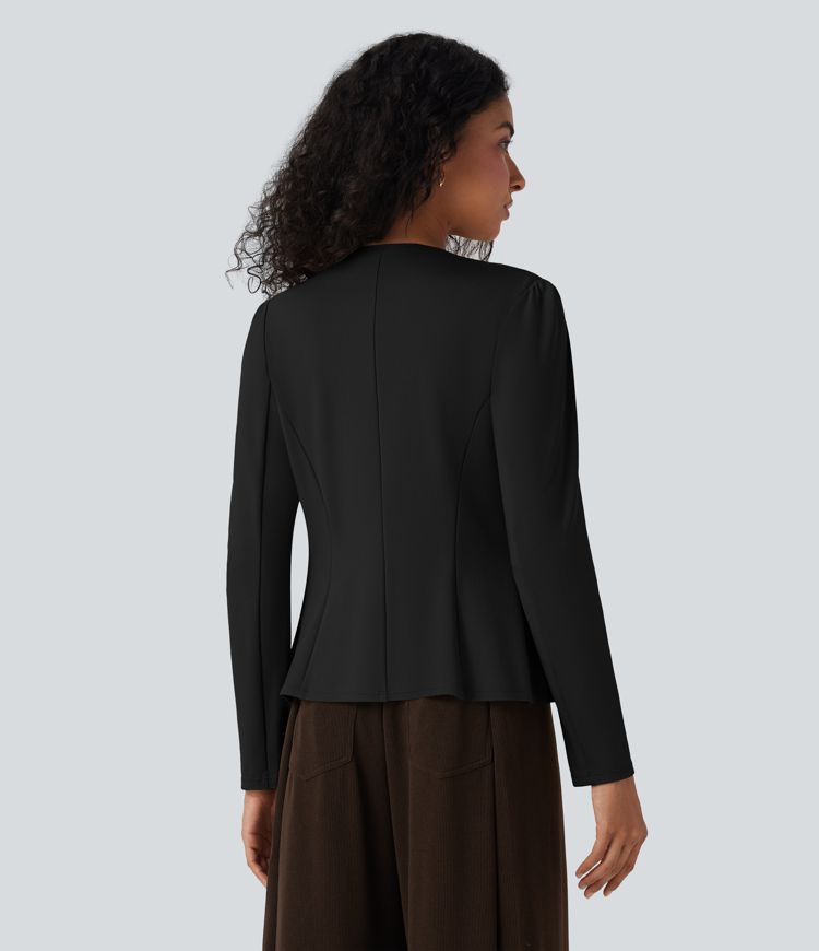 Round Neck Hook and Eye Work Blazer