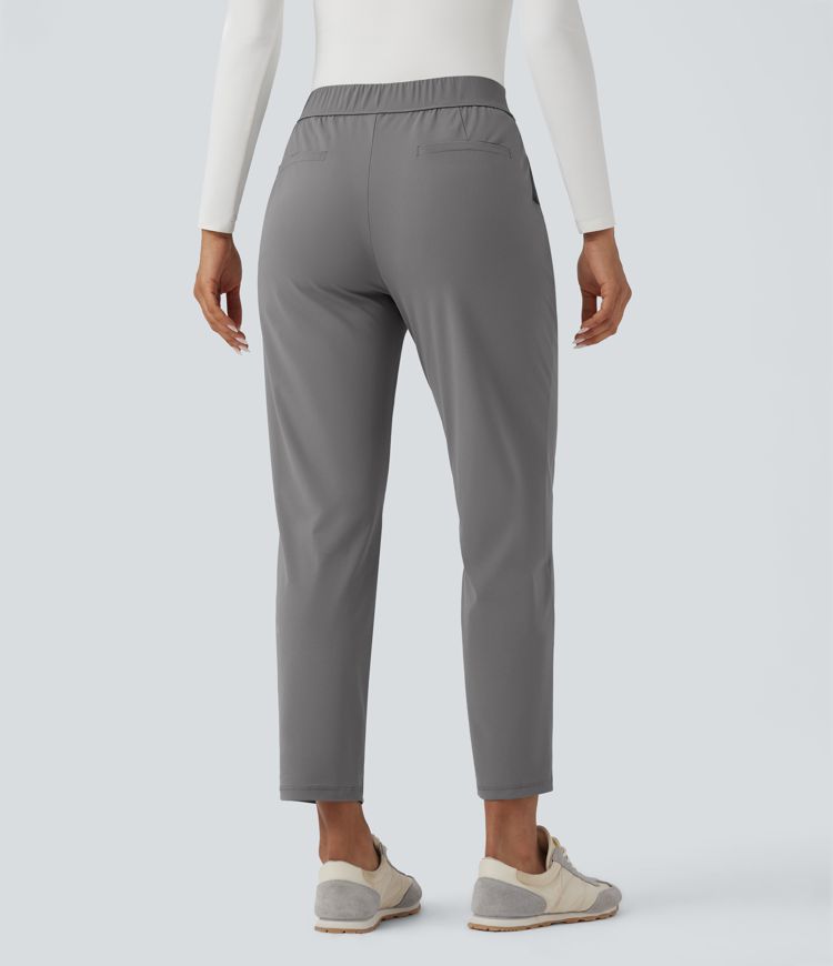 High Waisted Quick Dry Travel Tapered Pants with Pockets