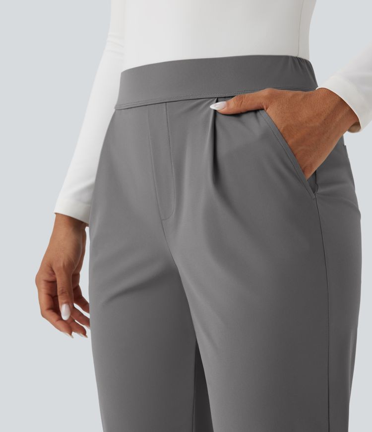 High Waisted Quick Dry Travel Tapered Pants with Pockets