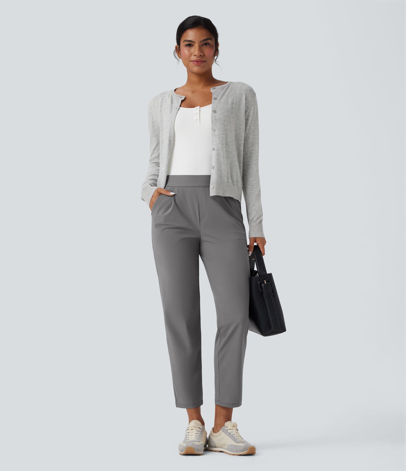 High Waisted Quick Dry Travel Tapered Pants with Pockets