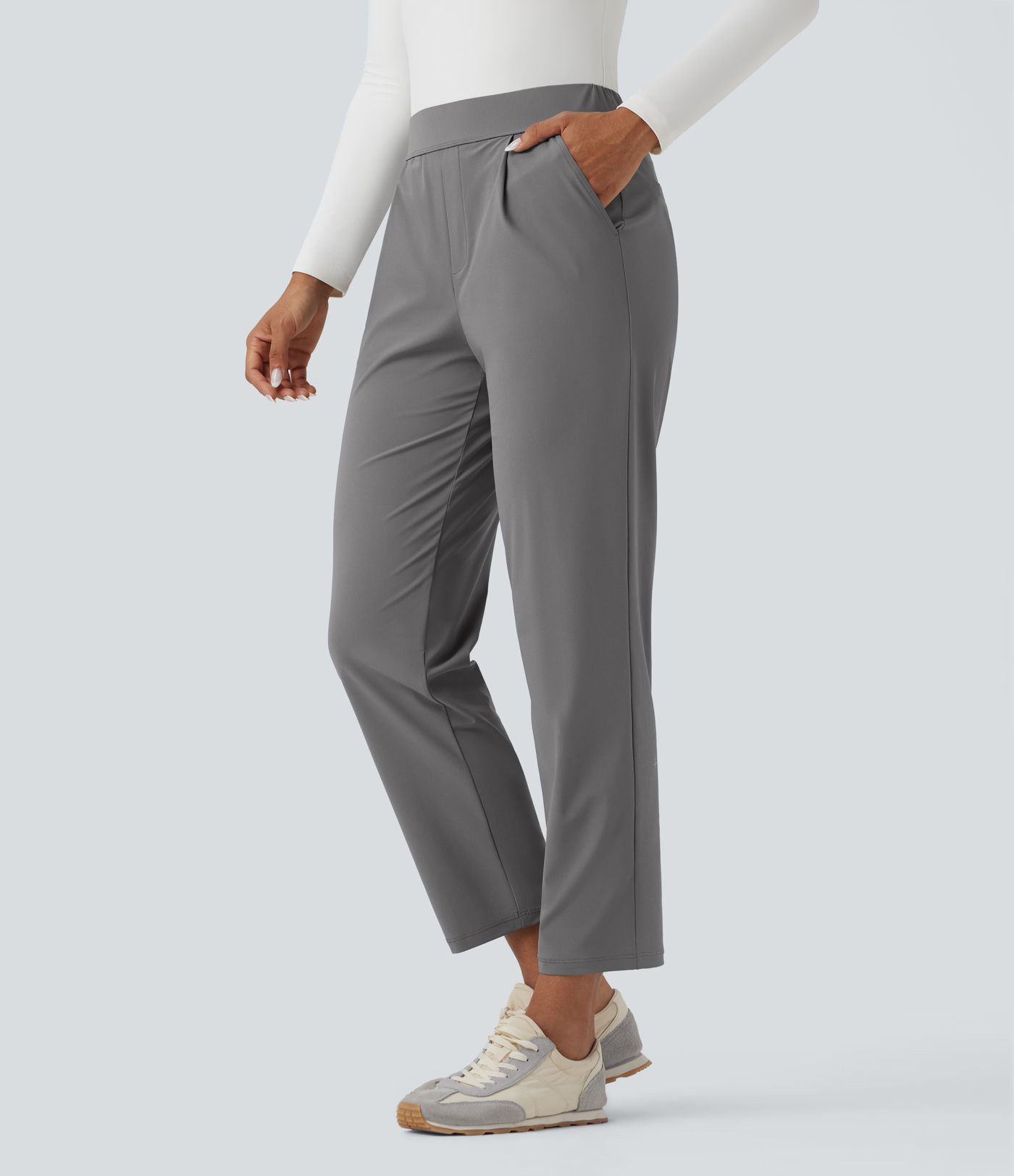 High Waisted Quick Dry Travel Tapered Pants with Pockets