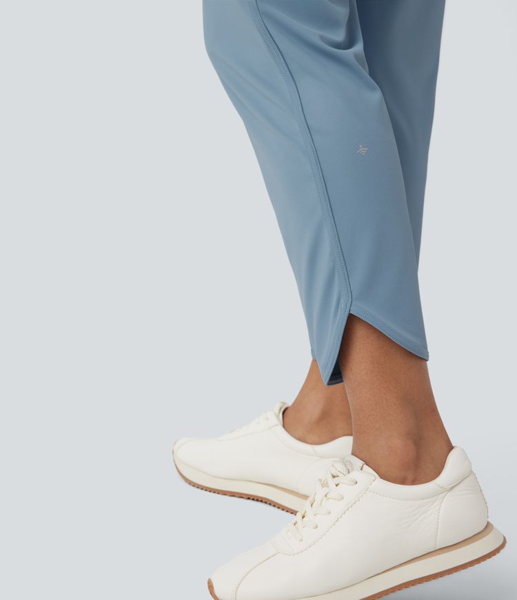 Mid Rise Drawstring Curved Hem Quick Dry Golf Tapered Pants with Pockets-UPF40+