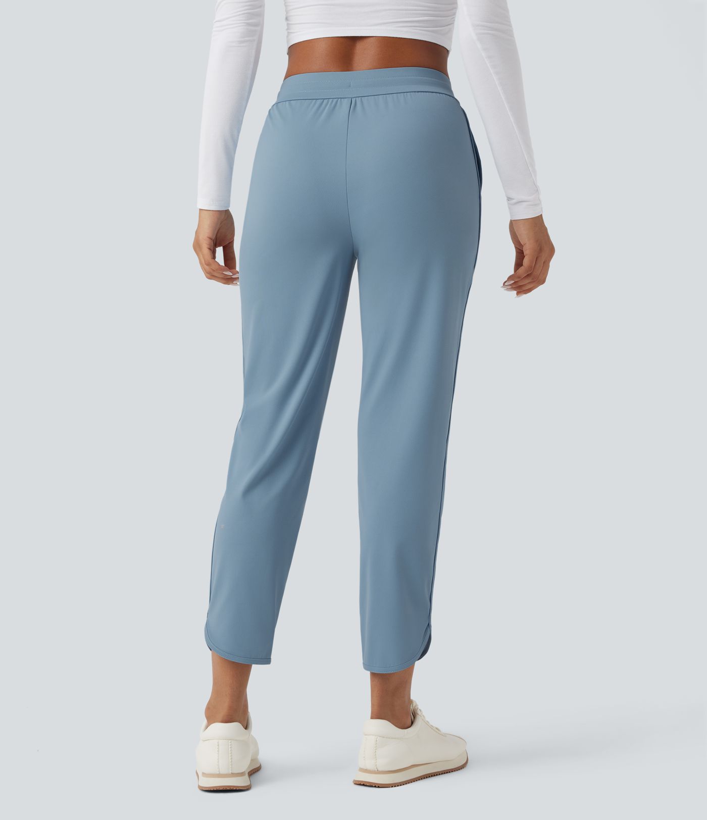 Mid Rise Drawstring Curved Hem Quick Dry Golf Tapered Trousers with Pockets-UPF40+