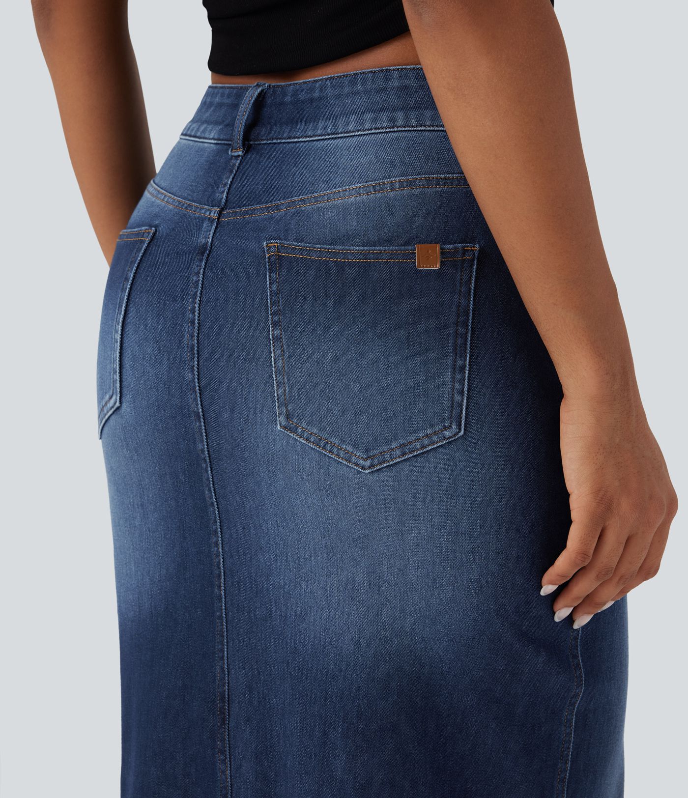 Halara Flex™ Asymmetric Mid Rise Split Bodycon Denim Casual Skirt with Pockets