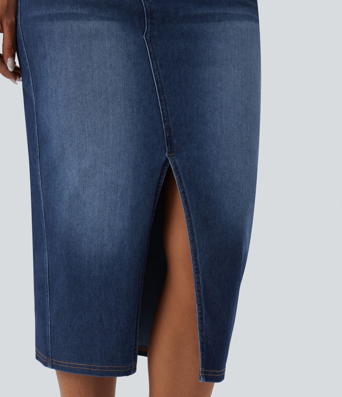 Halara Flex™ Asymmetric Mid Rise Split Bodycon Denim Casual Skirt with Pockets