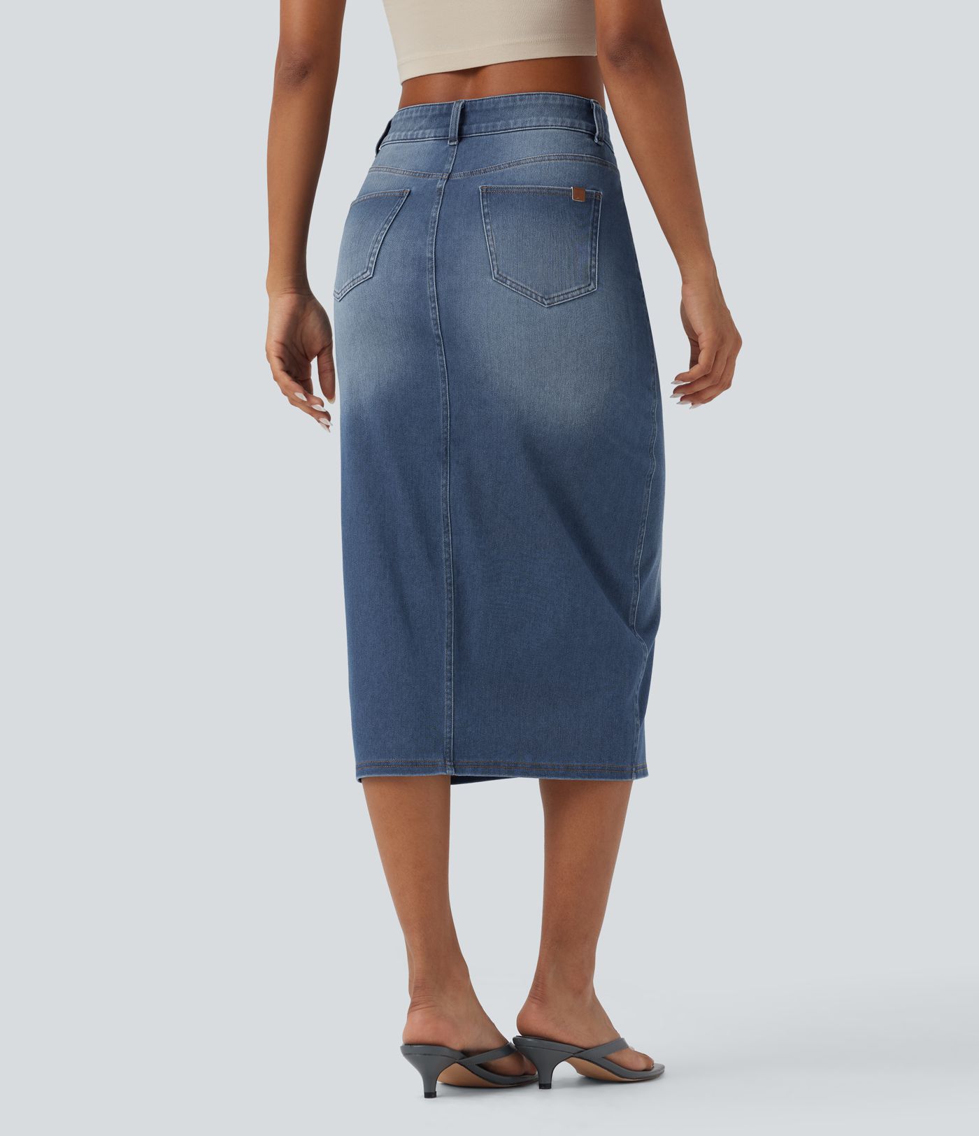 Falda vaquera casual Halara Flex™ ajustada y asimétrica de tiro medio con abertura y bolsillos