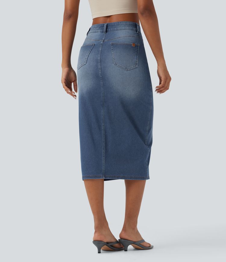 Falda vaquera casual Halara Flex™ ajustada y asimétrica de tiro medio con abertura y bolsillos