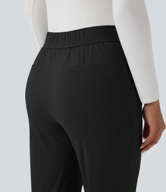 High Waisted Quick Dry Travel Tapered Pants with Pockets
