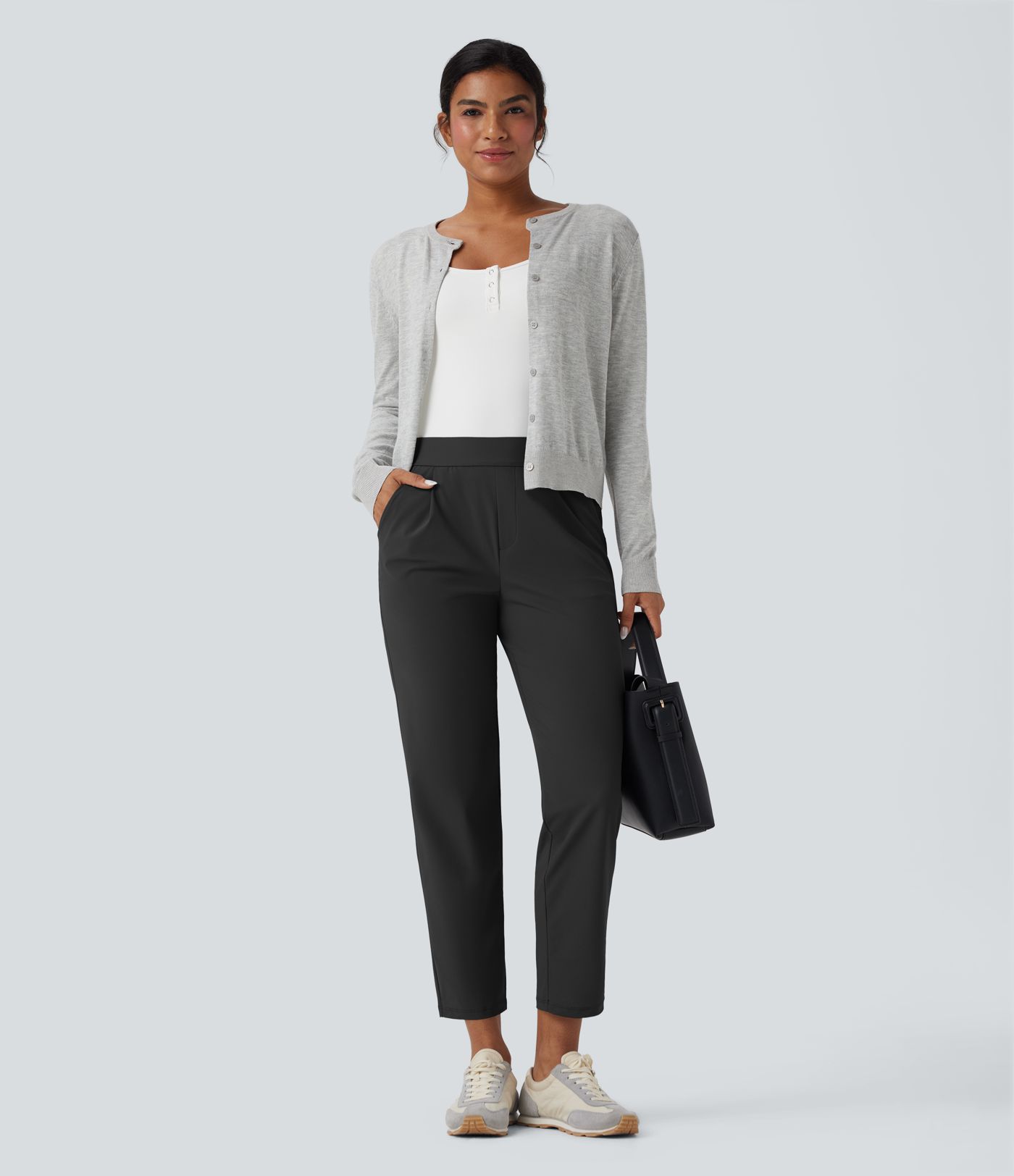 High Waisted Quick Dry Travel Tapered Pants with Pockets