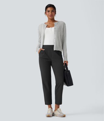 High Waisted Quick Dry Travel Tapered Pants with Pockets