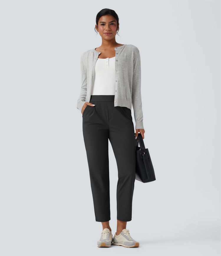 High Waisted Quick Dry Travel Tapered Pants with Pockets