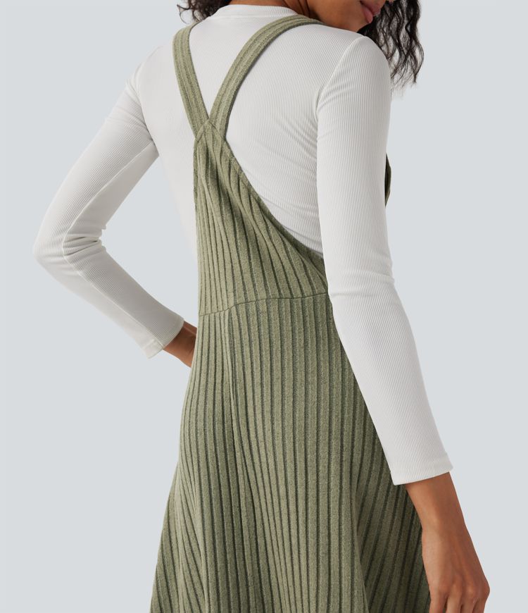 Robe chasuble décontractée maille côtelée avec poches