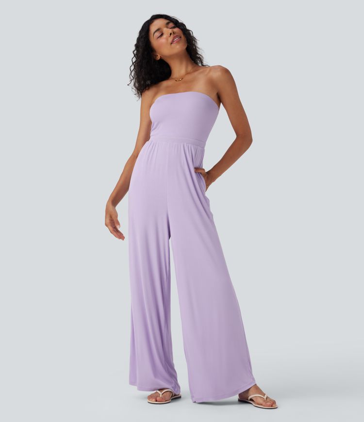 Ribbed Tube Tie Back Resort Jumpsuit with Pockets-Easy Peezy Edition