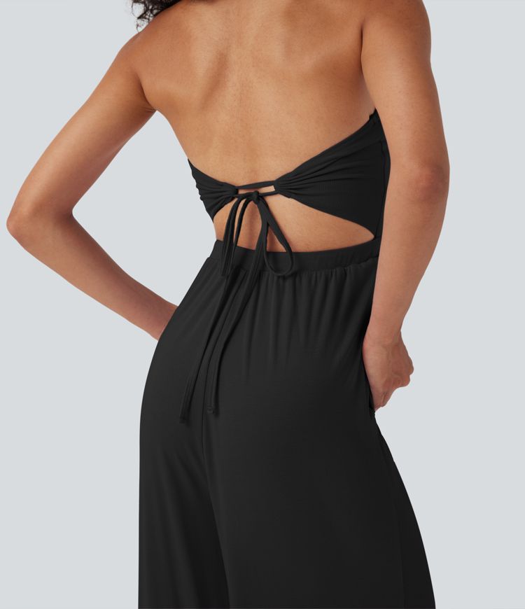 Ribbed Tube Tie Back Resort Jumpsuit with Pockets-Easy Peezy Edition