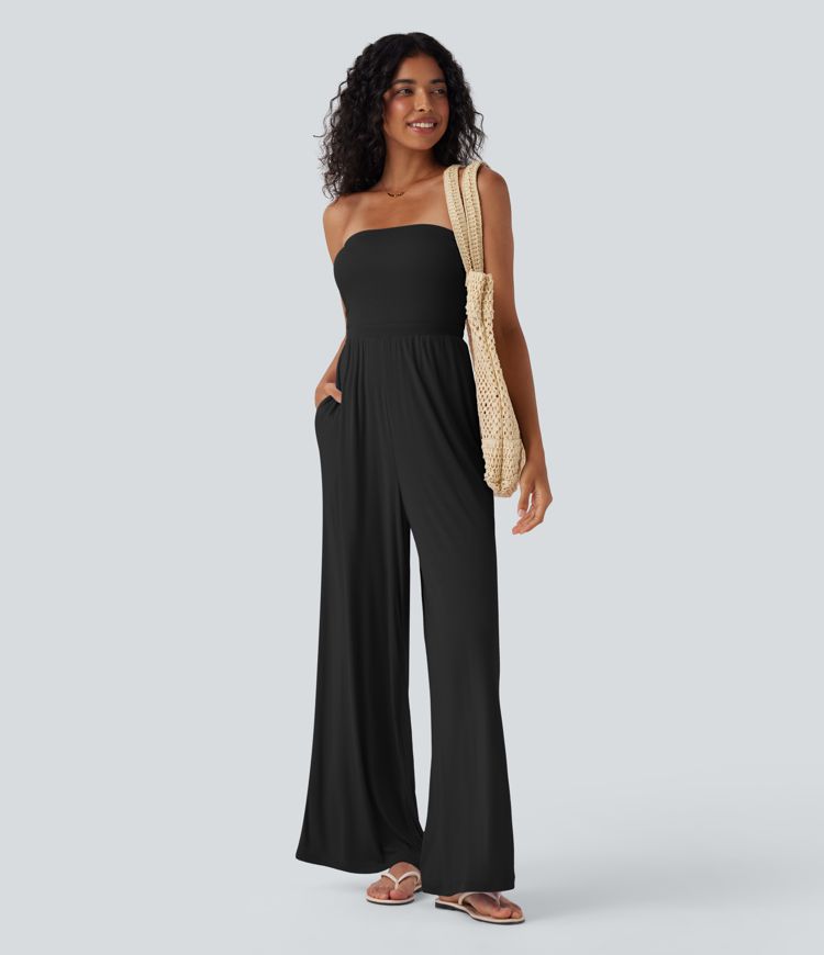 Ribbed Tube Tie Back Resort Jumpsuit with Pockets-Easy Peezy Edition