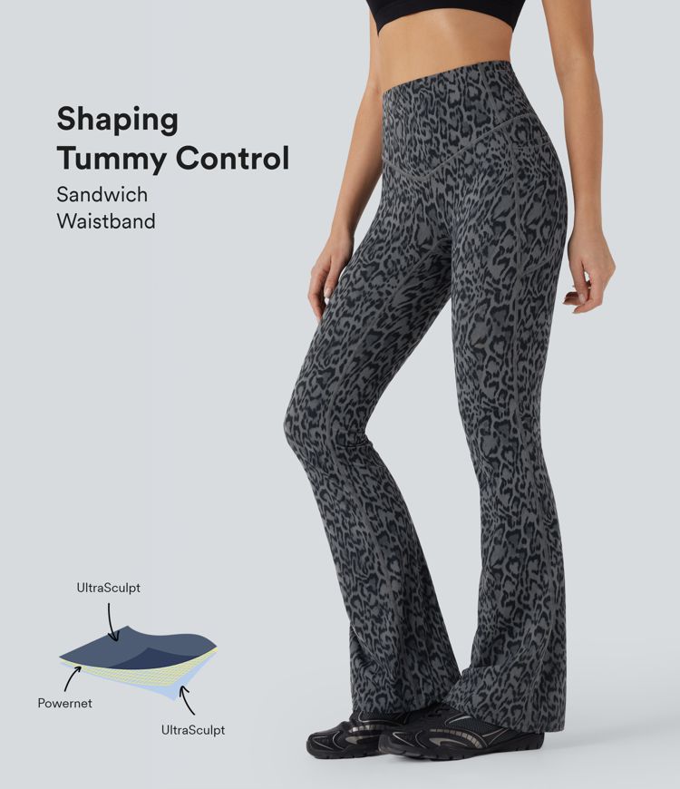Halara UltraSculpt™ Leopard Print SoCinched High Waisted Tummy Control Bootcut Yoga Leggings with Pockets