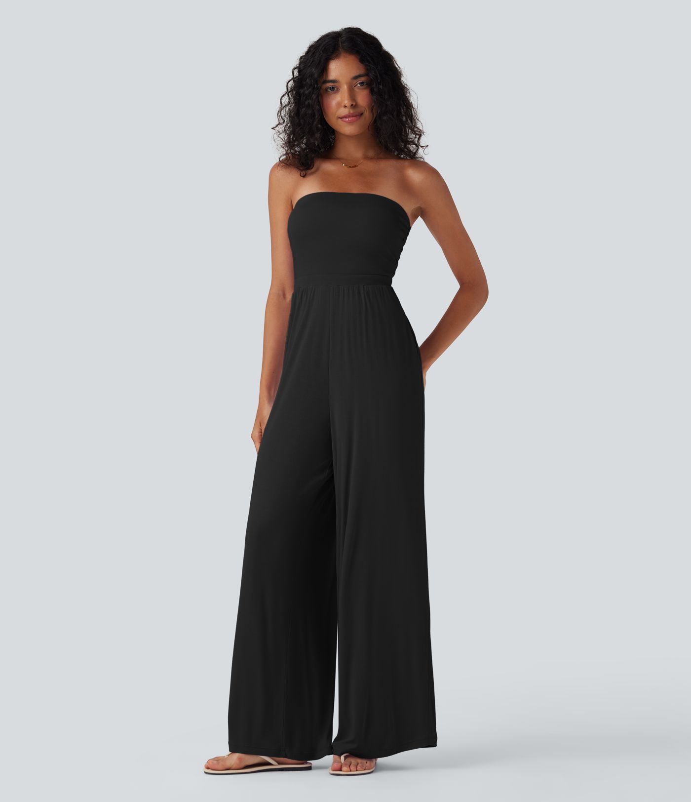 Ribbed Tube Tie Back Resort Jumpsuit with Pockets-Easy Peezy Edition