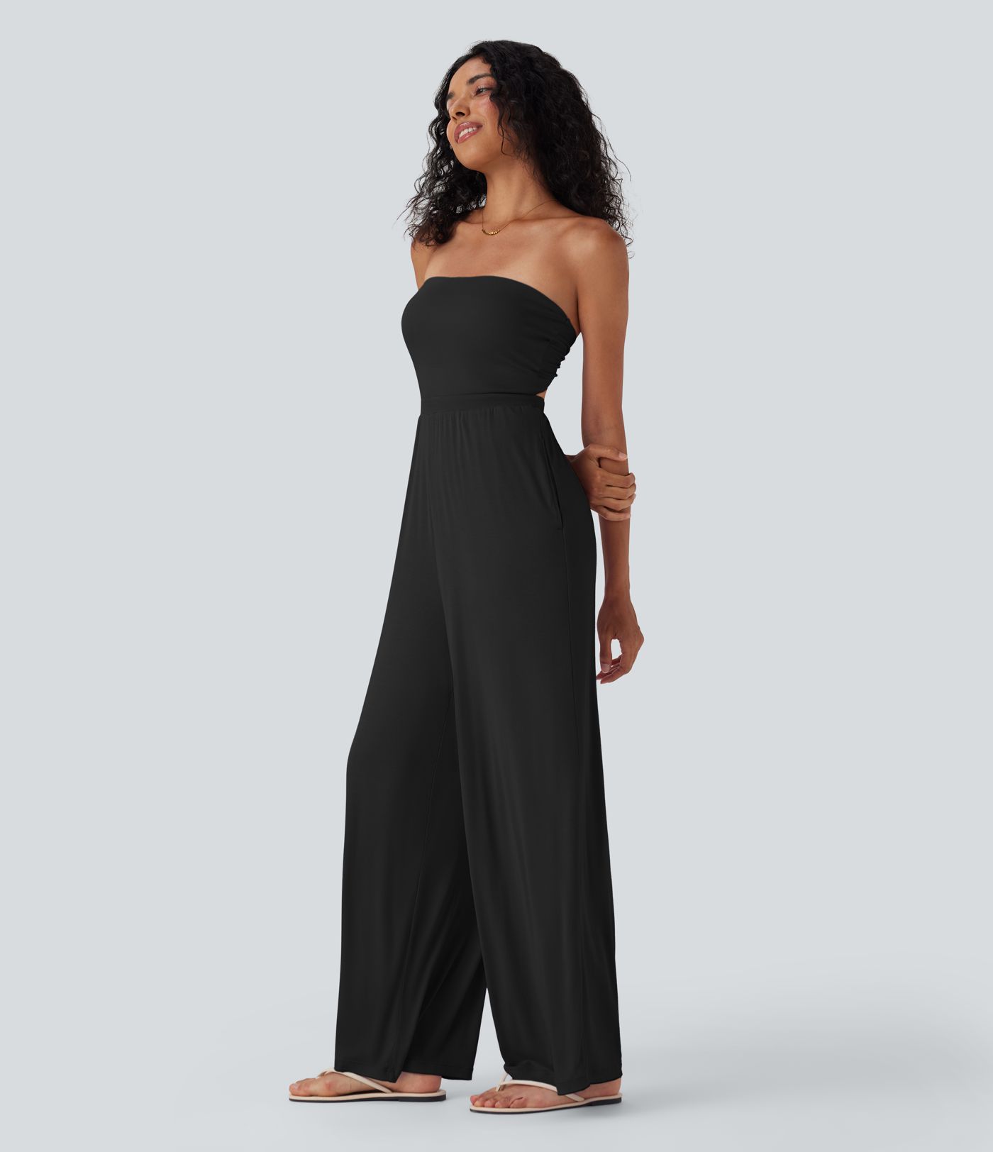 Ribbed Tube Tie Back Resort Jumpsuit with Pockets-Easy Peezy Edition