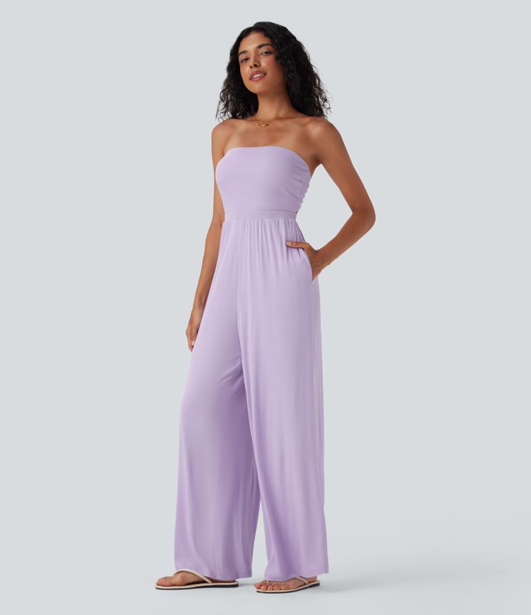 Ribbed Tube Tie Back Resort Jumpsuit with Pockets-Easy Peezy Edition