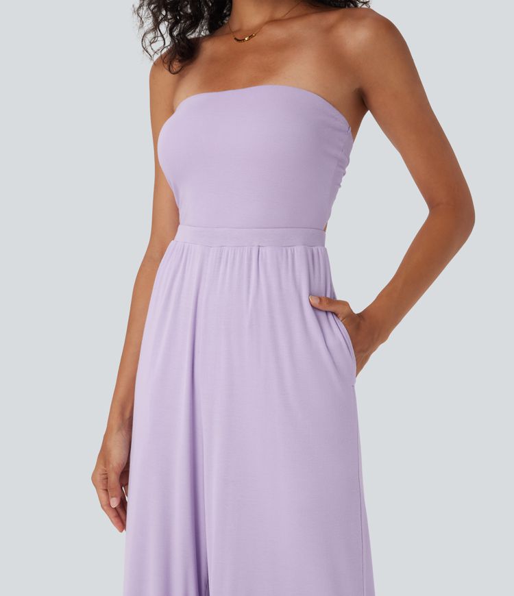 Ribbed Tube Tie Back Resort Jumpsuit with Pockets-Easy Peezy Edition