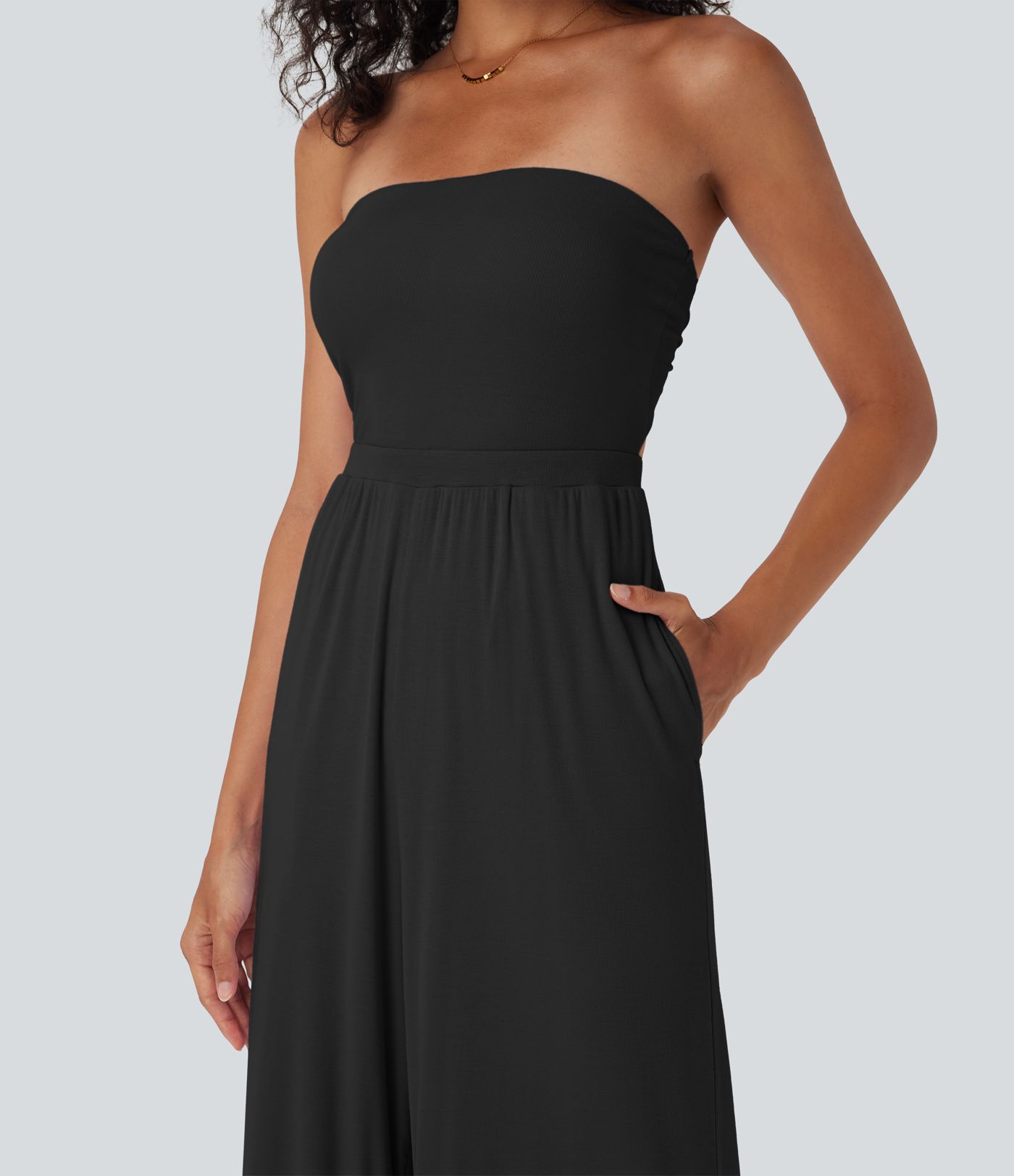 Ribbed Tube Tie Back Resort Jumpsuit with Pockets-Easy Peezy Edition