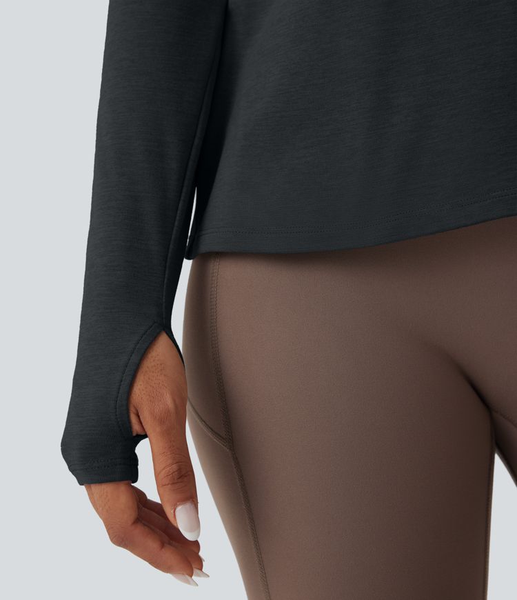 Sportovní top bez zad s dlouhým rukávem a otvorem na palec pro jógu