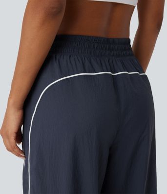 Lightweight Durable Water Repellent Low Rise Drawstring Color Block Cinchable Hem Running Joggers with Pockets