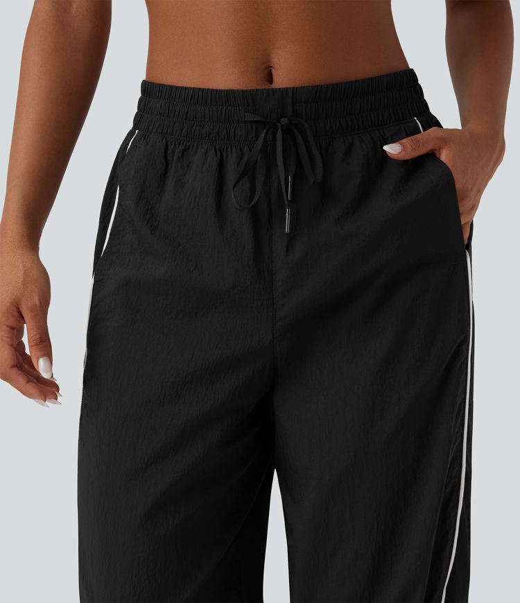 Lightweight Durable Water Repellent Low Rise Drawstring Color Block Cinchable Hem Running Joggers with Pockets
