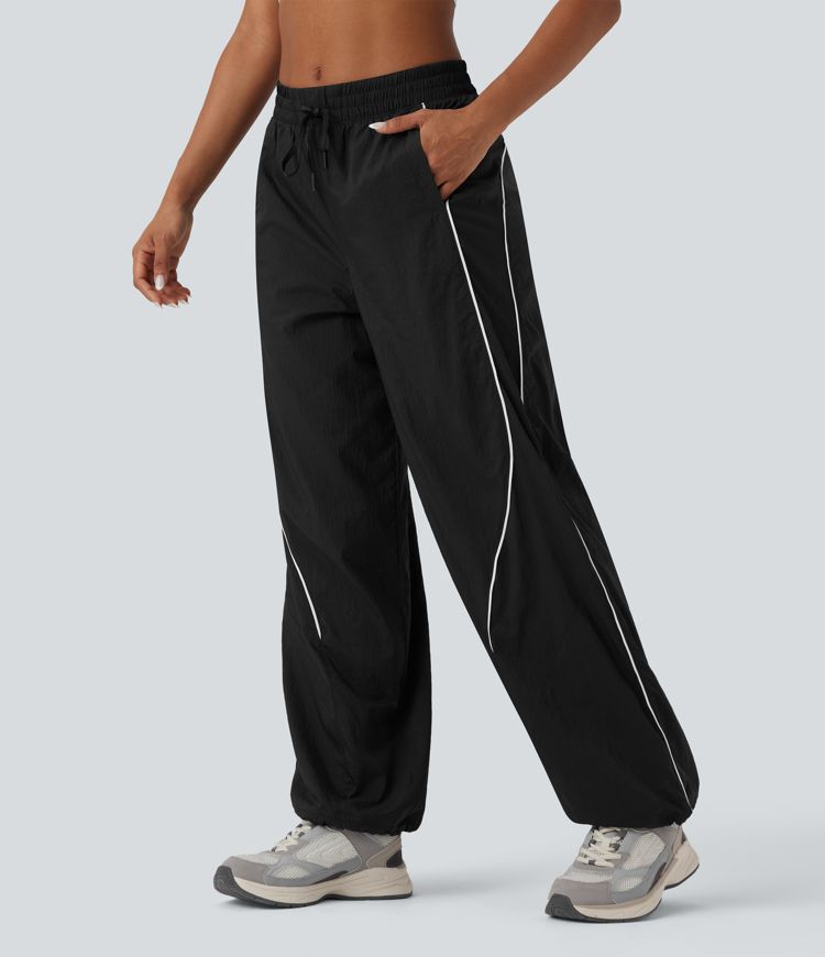 Lightweight Durable Water Repellent Low Rise Drawstring Color Block Cinchable Hem Running Joggers with Pockets