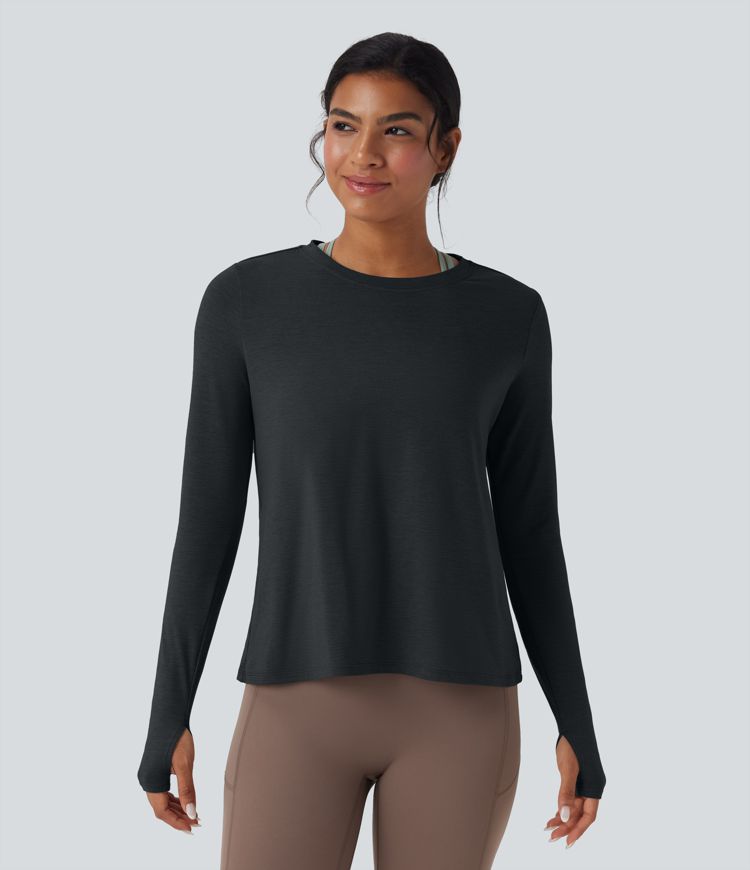 Sportovní top bez zad s dlouhým rukávem a otvorem na palec pro jógu