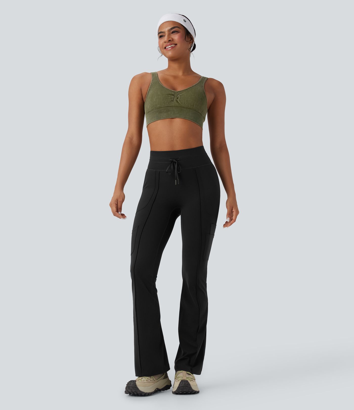 Halara UltraSculpt™ High Waisted Tummy Control Drawstring Hiking Bootcut Leggings with Pockets